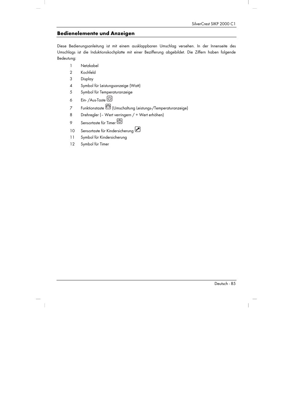 Bedienelemente und anzeigen | Silvercrest SIKP 2000 C1 User Manual | Page 87 / 102