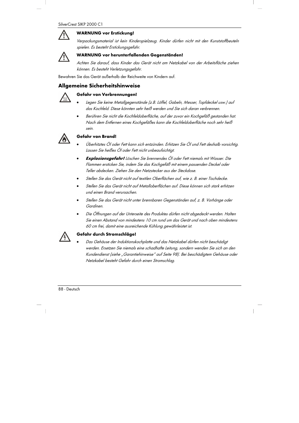 Allgemeine sicherheitshinweise | Silvercrest SIKP 2000 C1 User Manual | Page 90 / 102