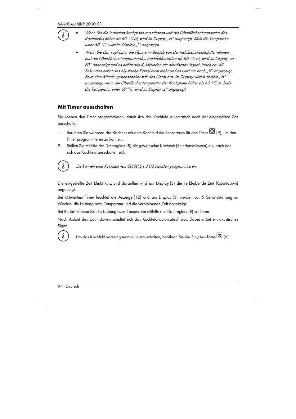 Mit timer ausschalten | Silvercrest SIKP 2000 C1 User Manual | Page 96 / 102