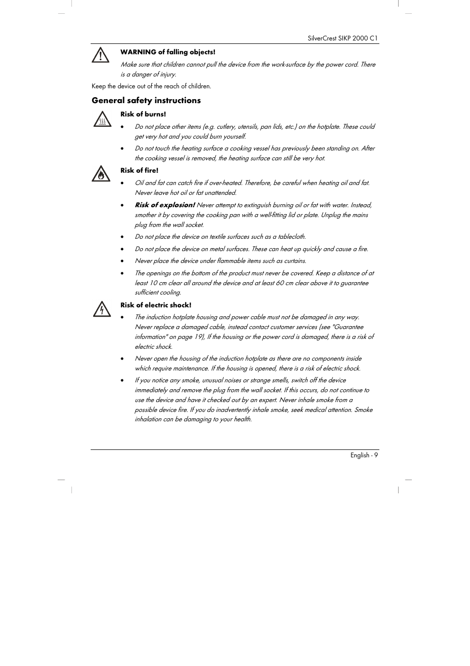 General safety instructions | Silvercrest SIKP 2000 C1 User Manual | Page 11 / 144