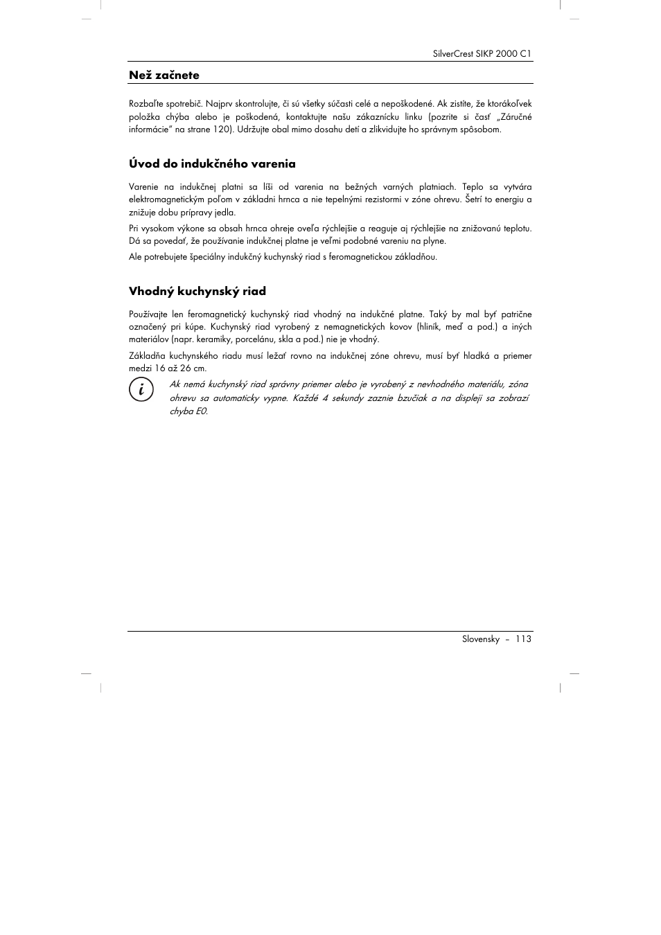 Než začnete, Úvod do indukčného varenia, Vhodný kuchynský riad | Silvercrest SIKP 2000 C1 User Manual | Page 115 / 144