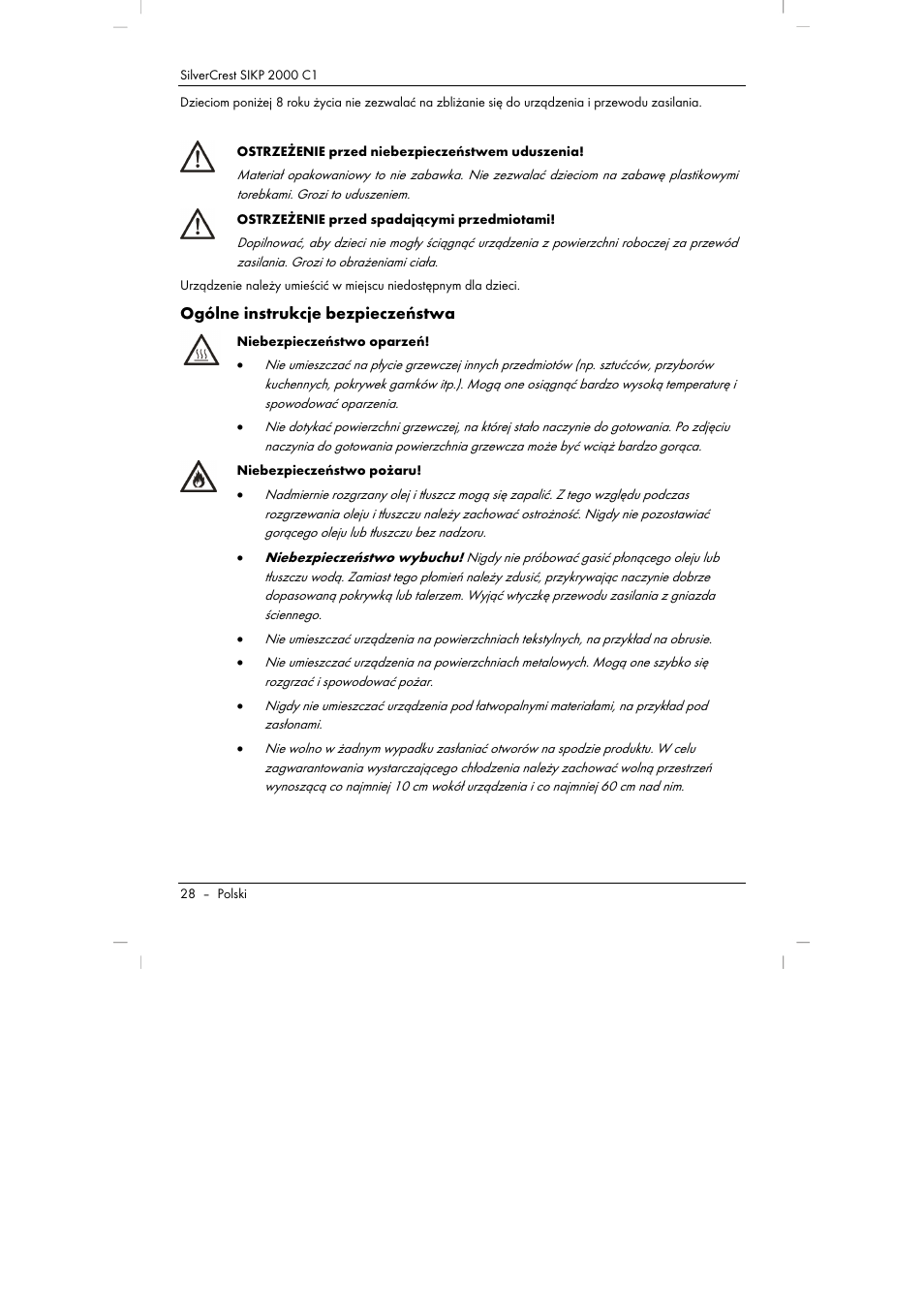 Ogólne instrukcje bezpieczeństwa | Silvercrest SIKP 2000 C1 User Manual | Page 30 / 144