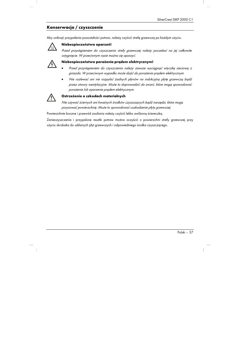 Konserwacja / czyszczenie | Silvercrest SIKP 2000 C1 User Manual | Page 39 / 144