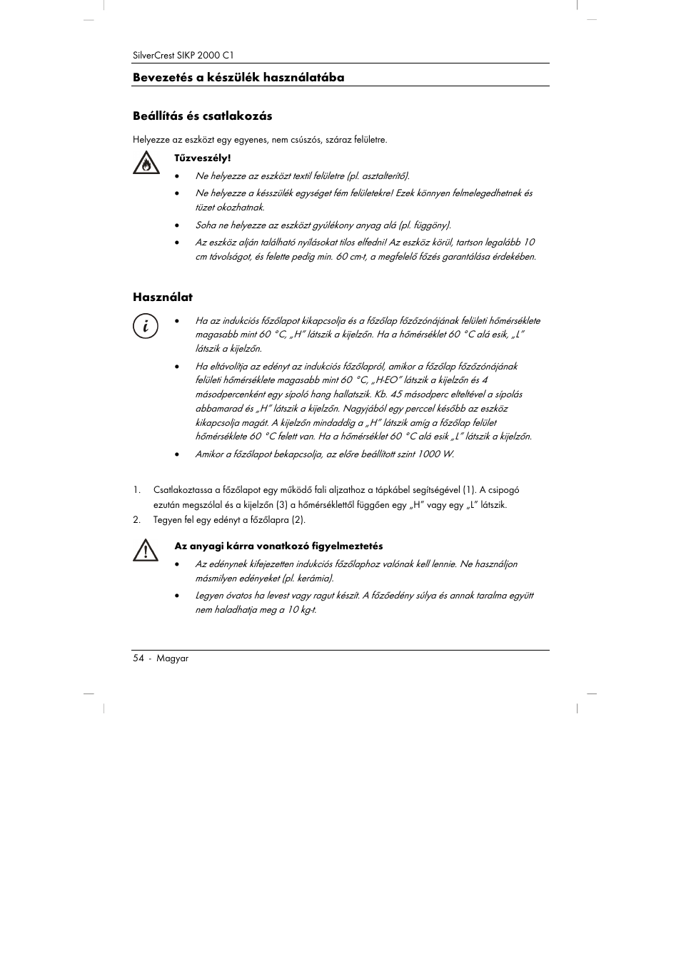 Használat | Silvercrest SIKP 2000 C1 User Manual | Page 56 / 144
