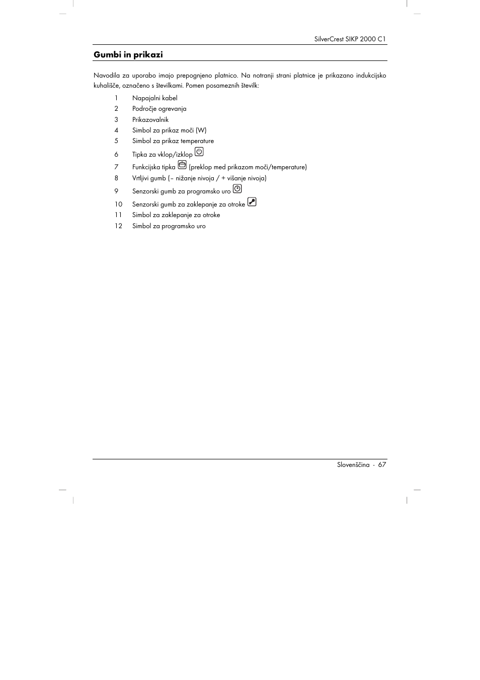 Gumbi in prikazi | Silvercrest SIKP 2000 C1 User Manual | Page 69 / 144