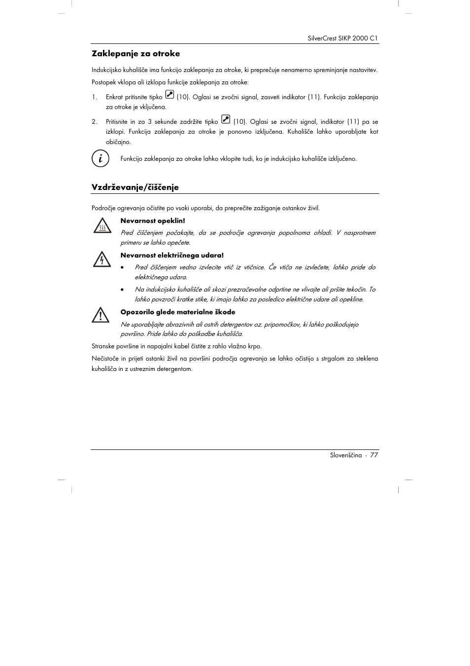 Zaklepanje za otroke, Vzdrževanje/čiščenje | Silvercrest SIKP 2000 C1 User Manual | Page 79 / 144