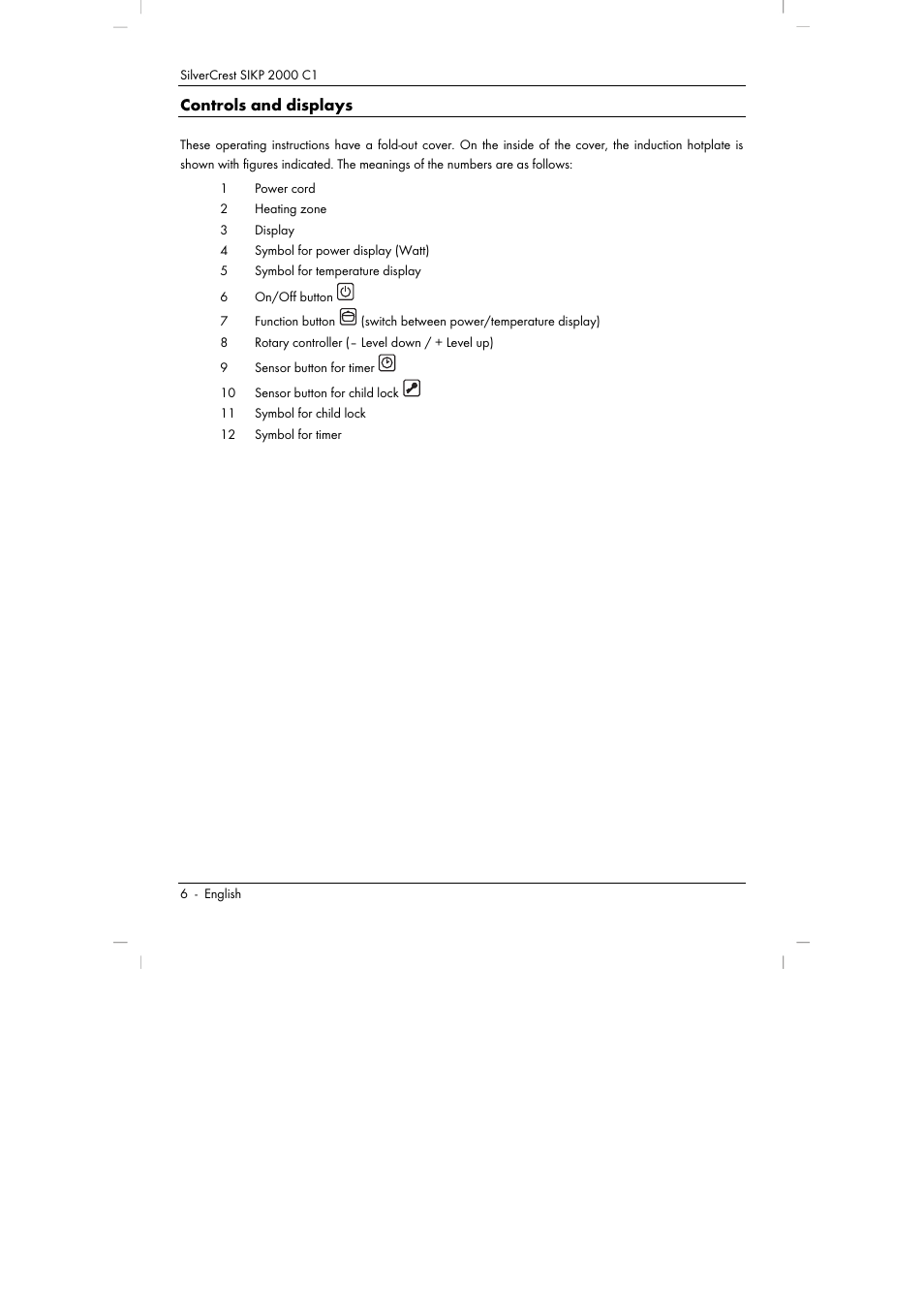 Controls and displays | Silvercrest SIKP 2000 C1 User Manual | Page 8 / 144