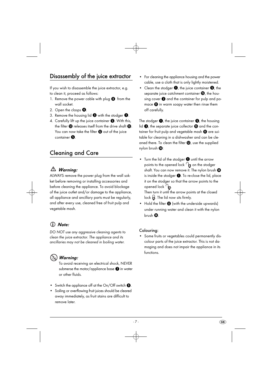 Disassembly of the juice extractor, Cleaning and care | Silvercrest SFE 450 C1 User Manual | Page 10 / 88