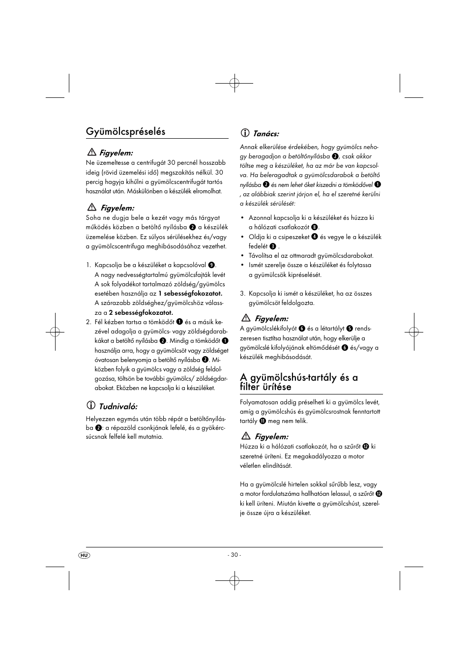 Gyümölcspréselés, A gyümölcshús-tartály és a filter ürítése | Silvercrest SFE 450 C1 User Manual | Page 33 / 88