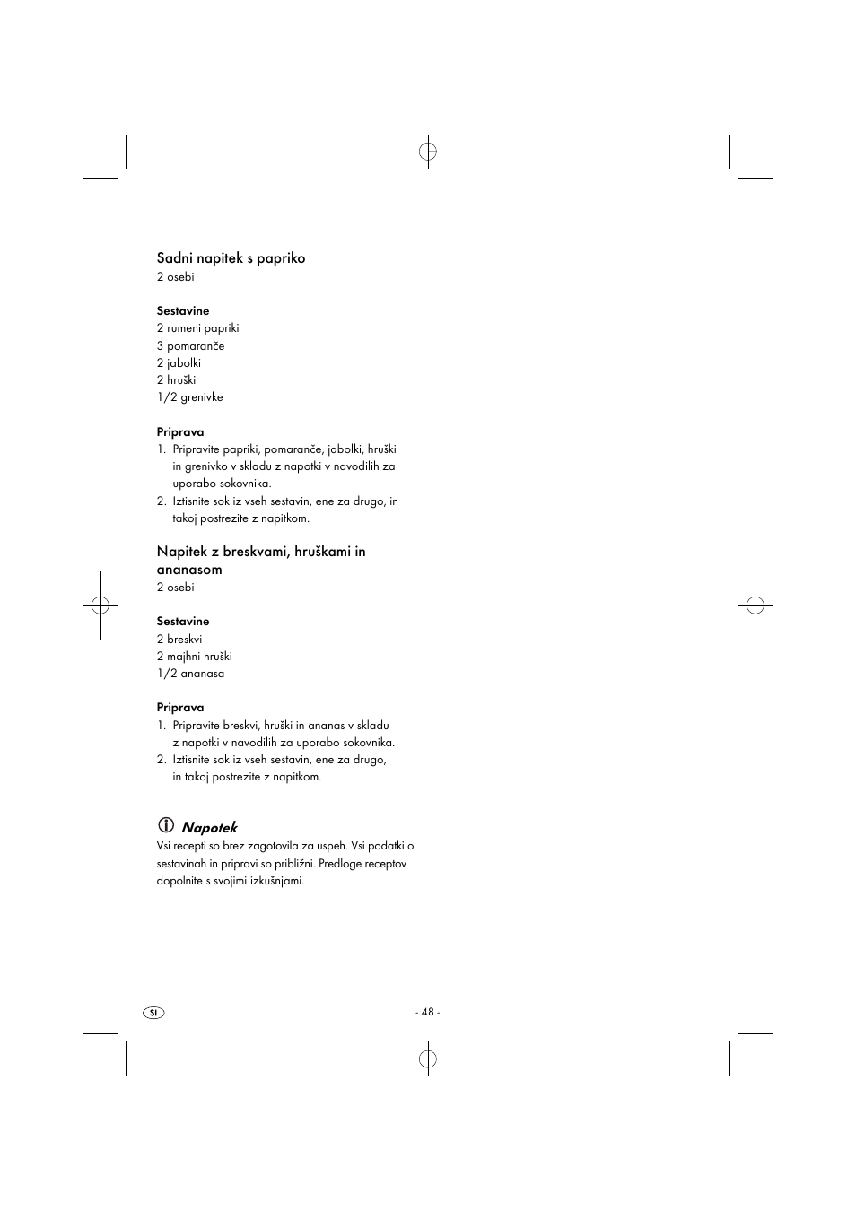 Sadni napitek s papriko, Napitek z breskvami, hruškami in ananasom, Napotek | Silvercrest SFE 450 C1 User Manual | Page 51 / 88