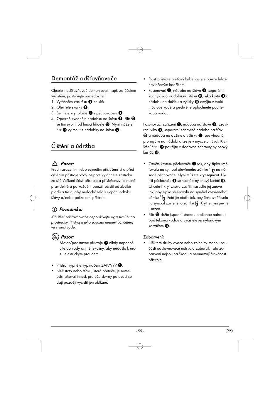 Demontáž odšťavňovače, Čištění a údržba | Silvercrest SFE 450 C1 User Manual | Page 58 / 88