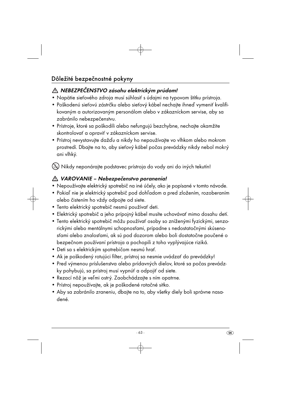 Dôležité bezpečnostné pokyny | Silvercrest SFE 450 C1 User Manual | Page 66 / 88