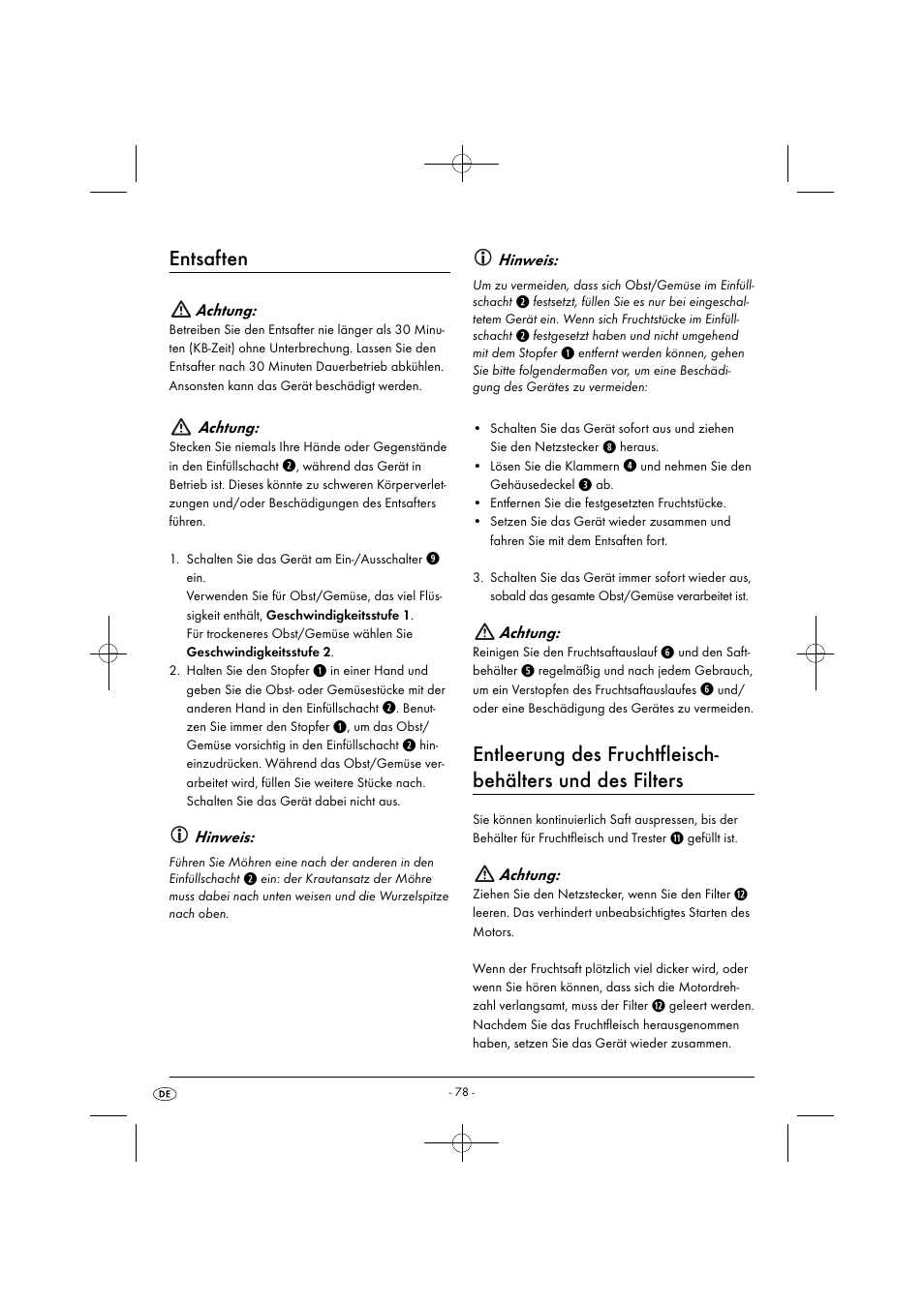 Entsaften | Silvercrest SFE 450 C1 User Manual | Page 81 / 88