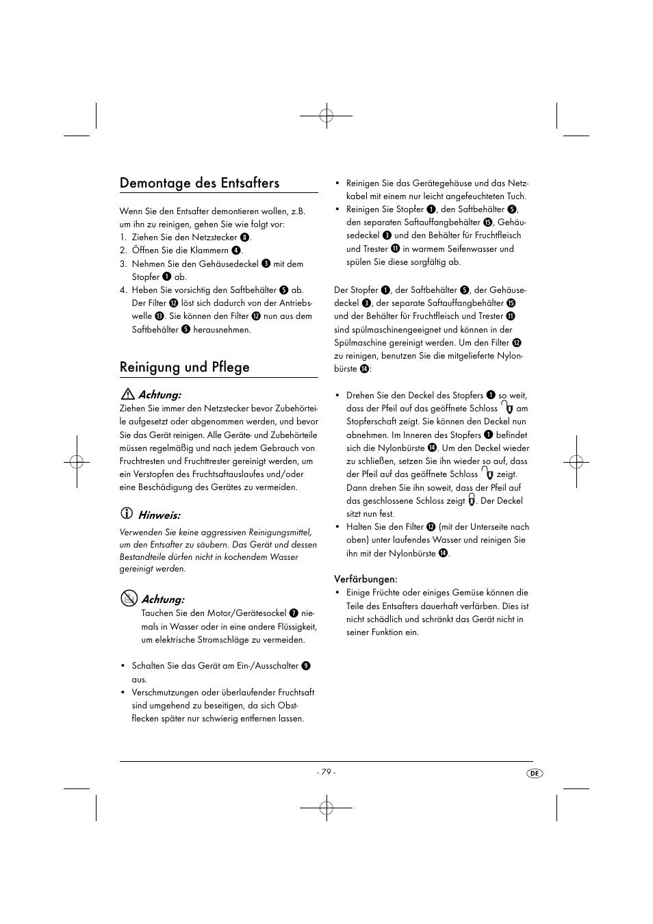 Demontage des entsafters, Reinigung und pflege | Silvercrest SFE 450 C1 User Manual | Page 82 / 88