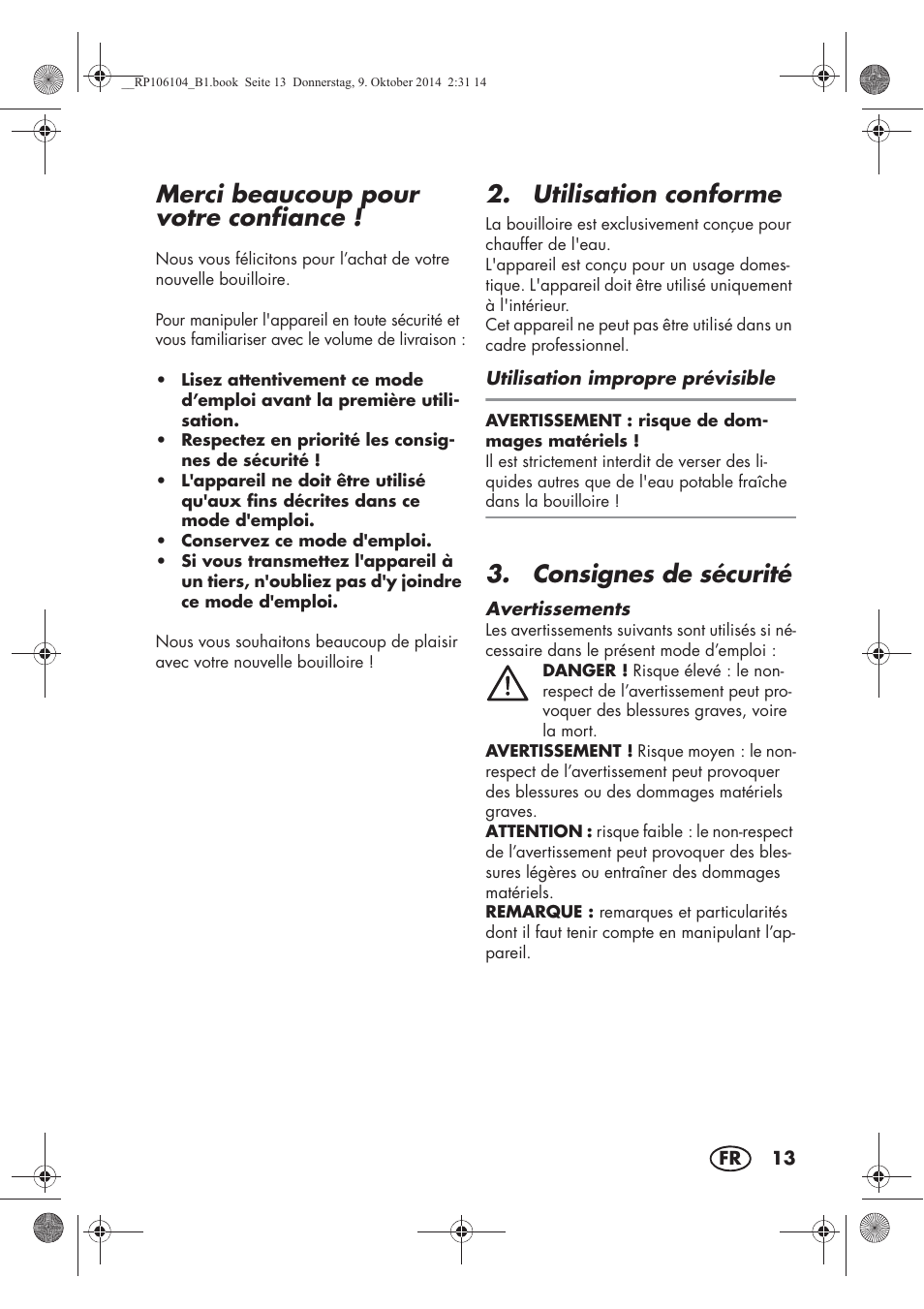 Merci beaucoup pour votre confiance, Utilisation conforme, Consignes de sécurité | Silvercrest SWKS 2200 B1 User Manual | Page 15 / 46