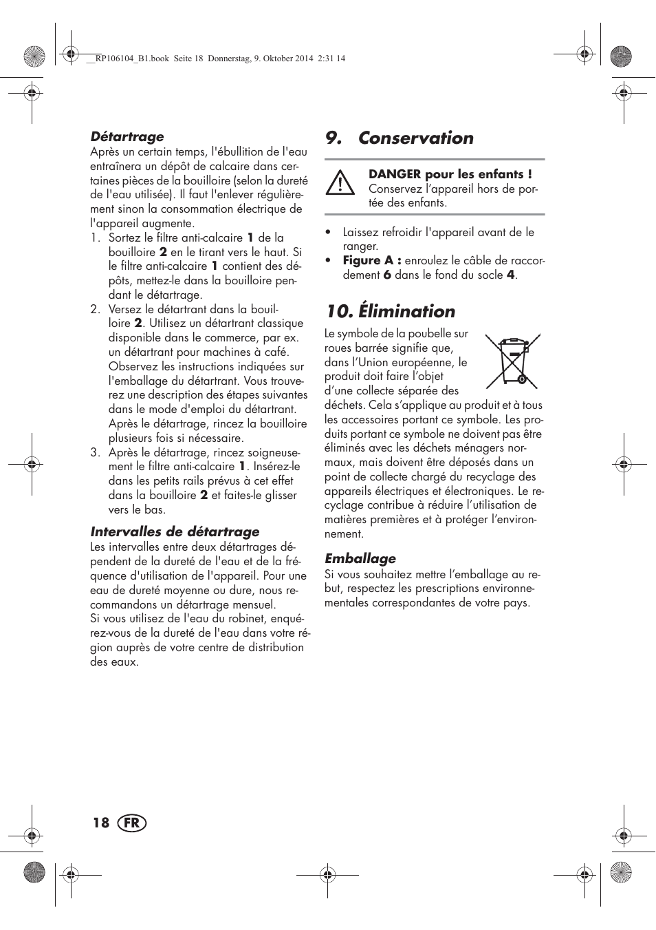 Conservation, Élimination | Silvercrest SWKS 2200 B1 User Manual | Page 20 / 46