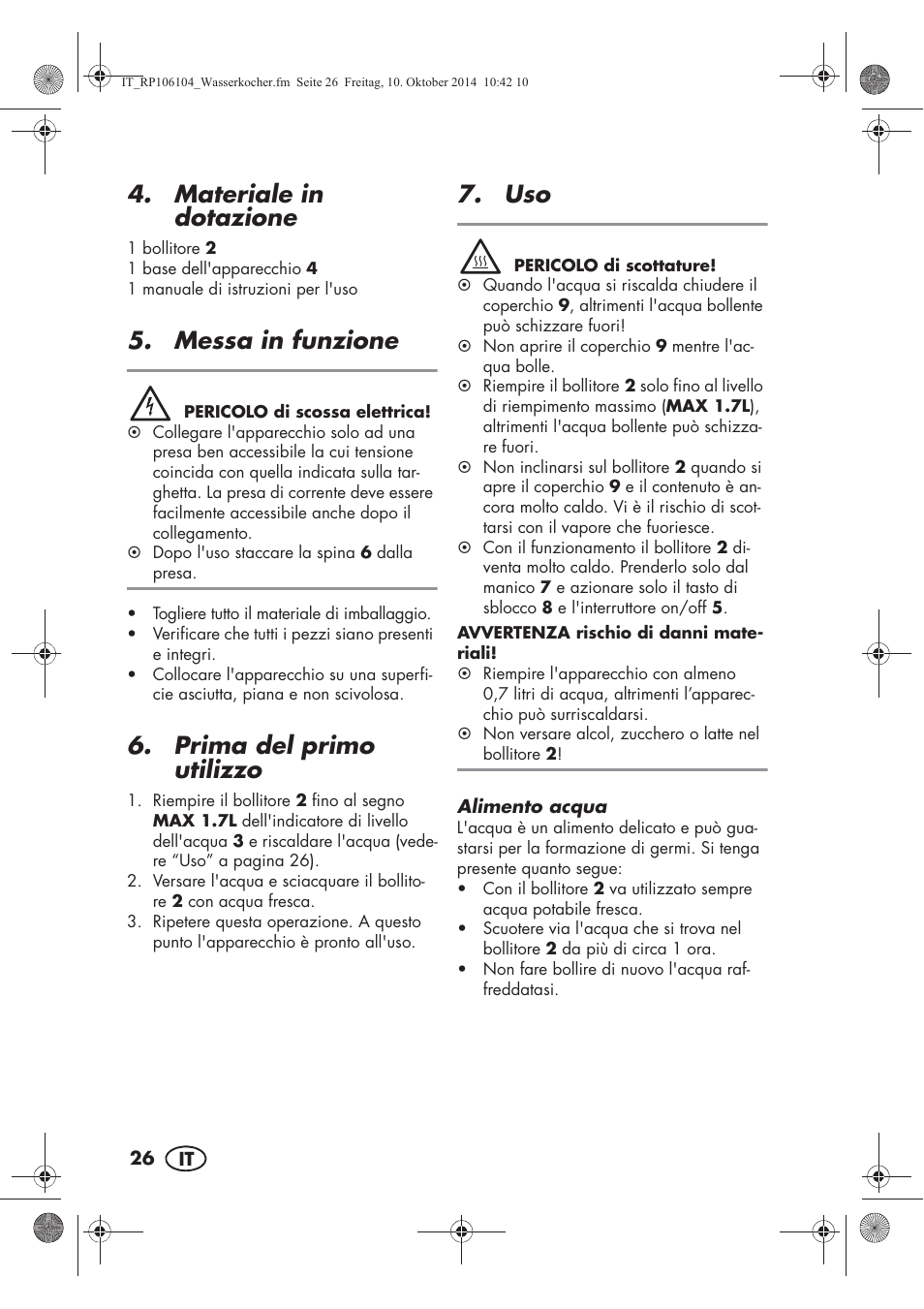 Materiale in dotazione, Messa in funzione, Prima del primo utilizzo | Silvercrest SWKS 2200 B1 User Manual | Page 28 / 46