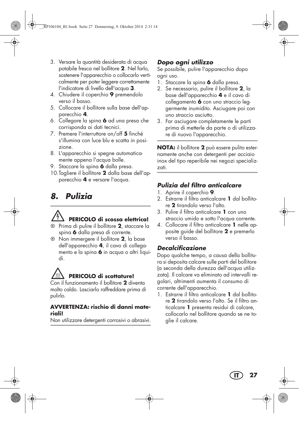 Pulizia | Silvercrest SWKS 2200 B1 User Manual | Page 29 / 46