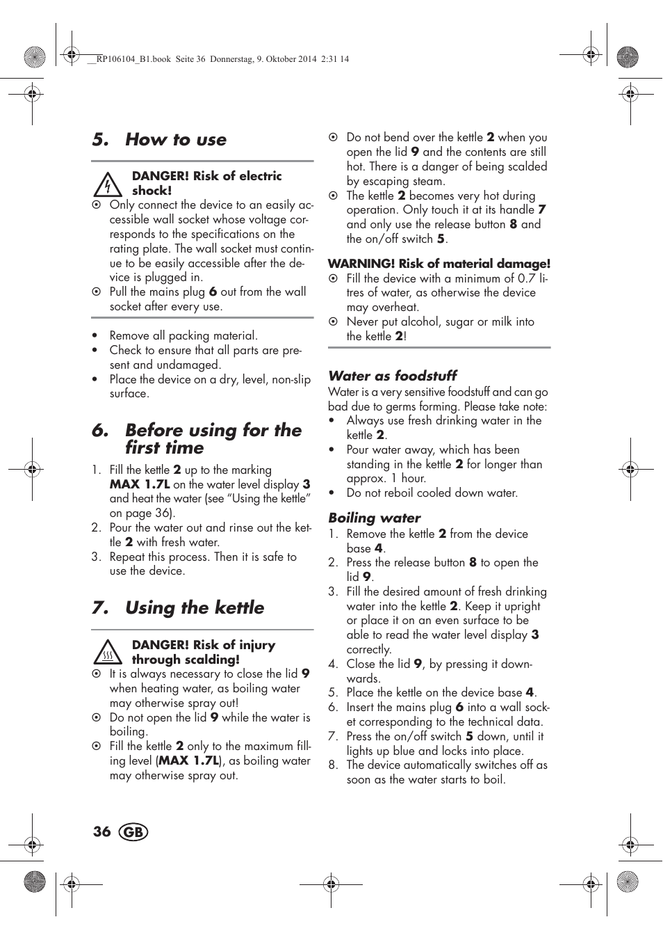 How to use, Before using for the first time, Using the kettle | Silvercrest SWKS 2200 B1 User Manual | Page 38 / 46