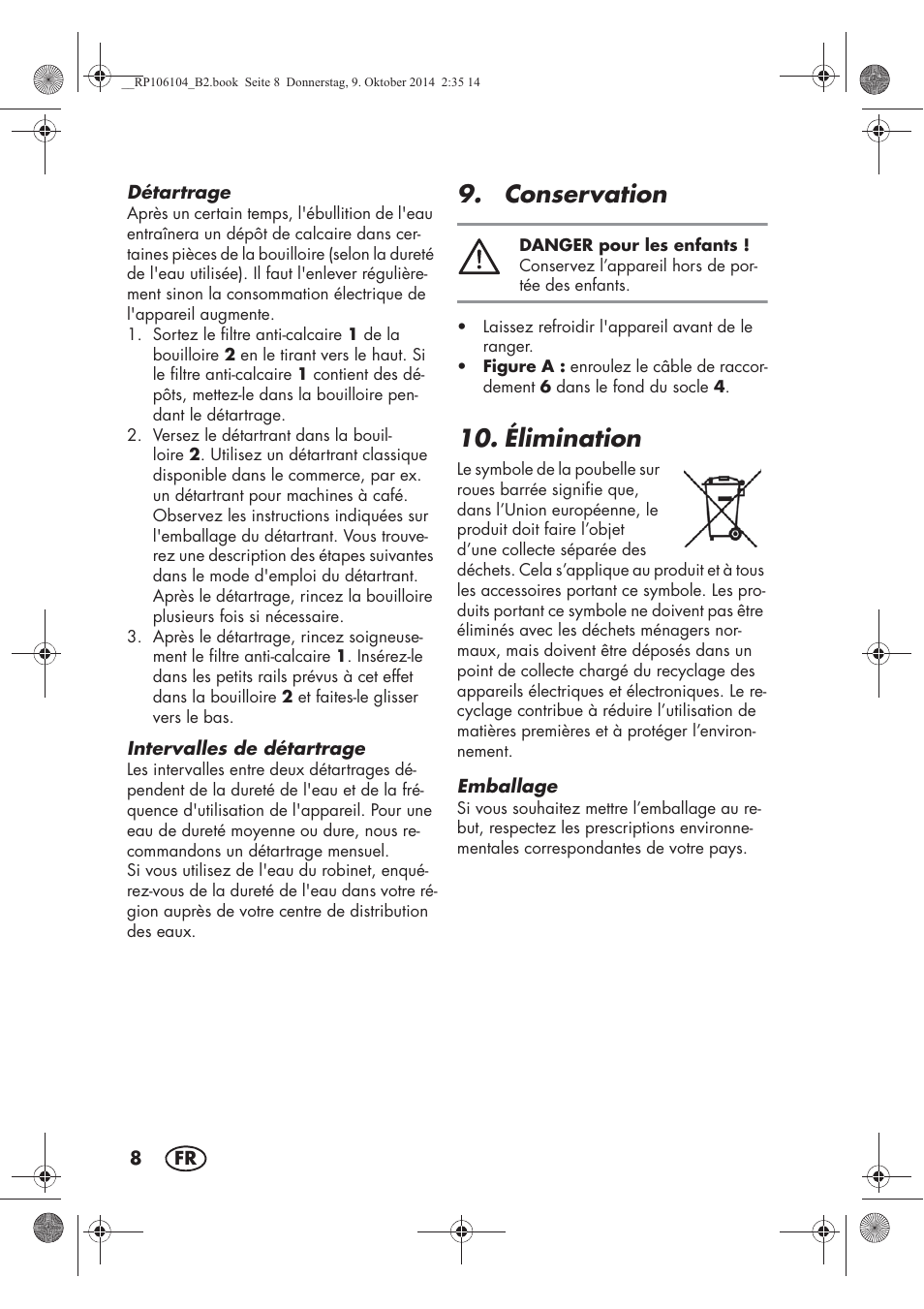Conservation, Élimination | Silvercrest SWKS 2200 B1 User Manual | Page 10 / 46