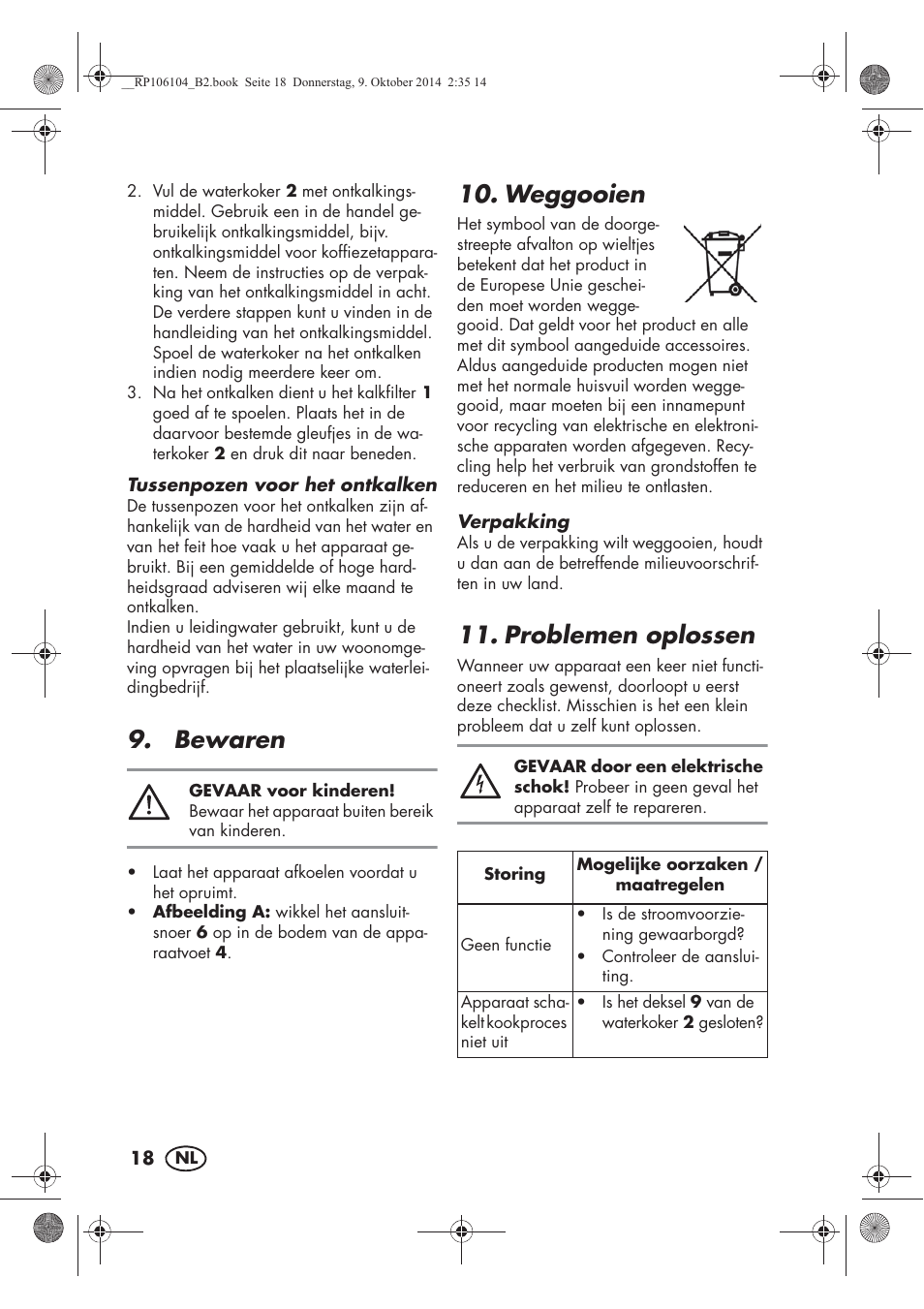 Bewaren, Weggooien, Problemen oplossen | Silvercrest SWKS 2200 B1 User Manual | Page 20 / 46