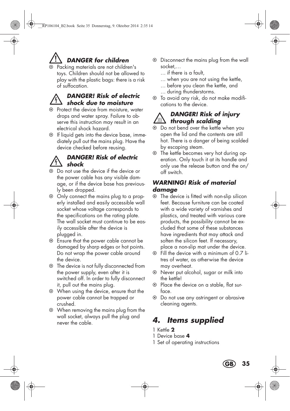 Items supplied | Silvercrest SWKS 2200 B1 User Manual | Page 37 / 46