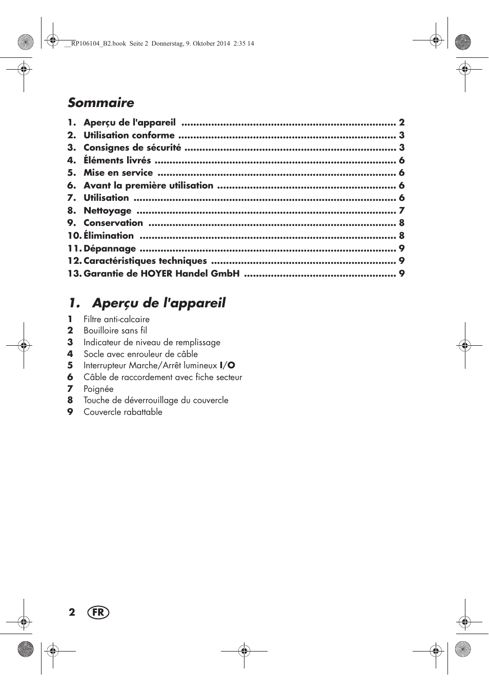 Sommaire, Aperçu de l'appareil | Silvercrest SWKS 2200 B1 User Manual | Page 4 / 46