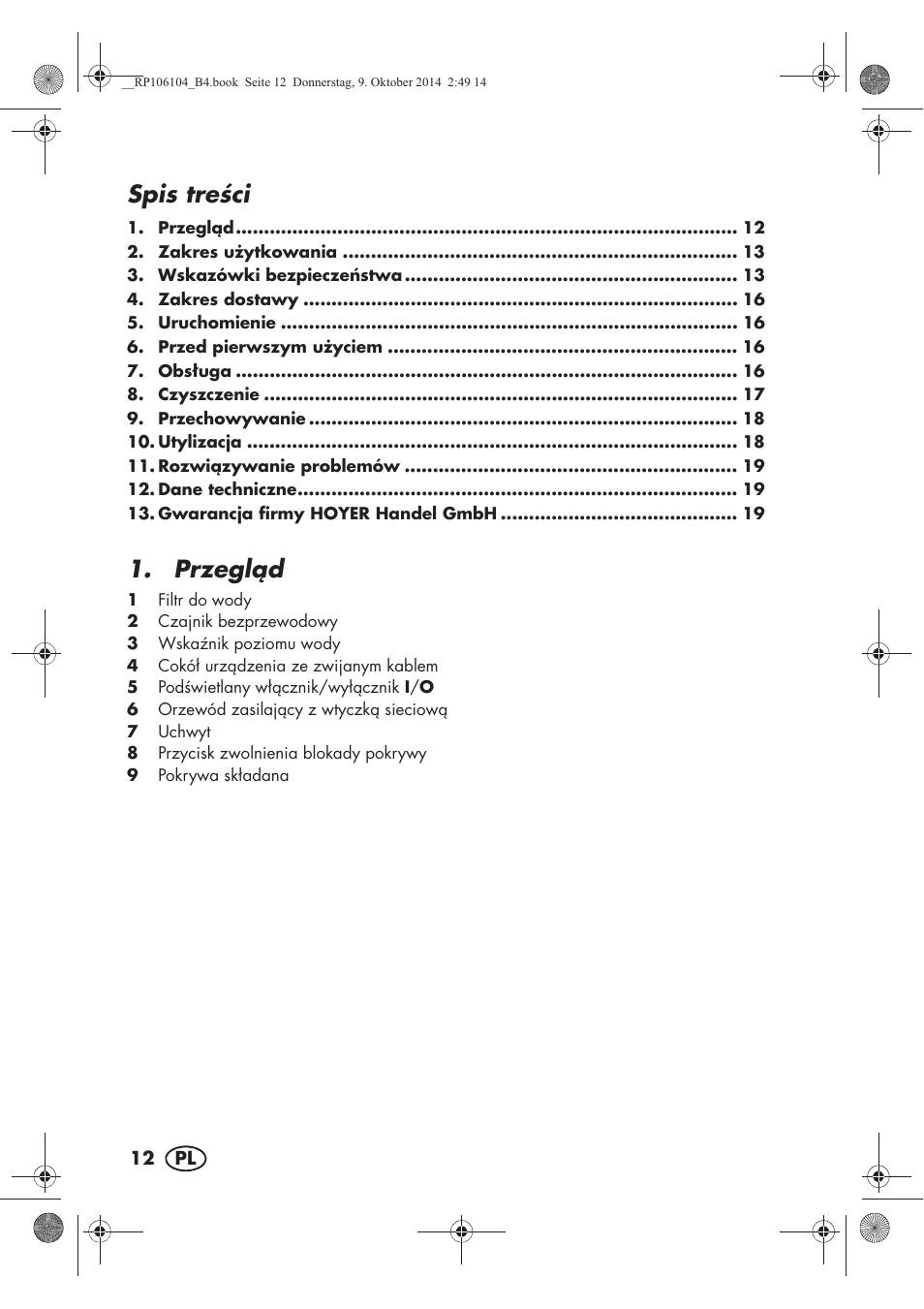 Spis treci, Przegld | Silvercrest SWKS 2200 B1 User Manual | Page 14 / 70