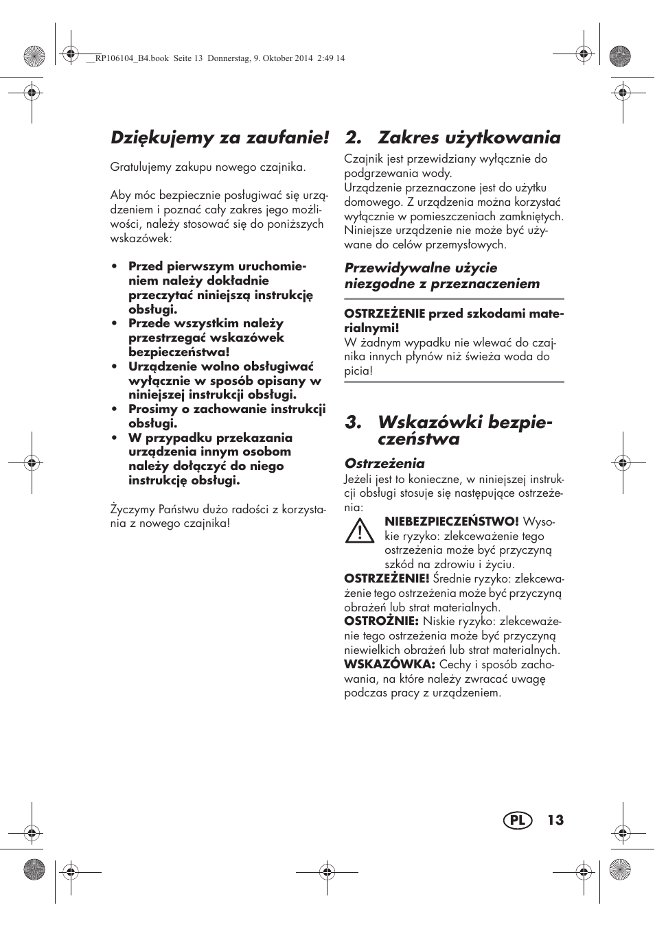 Dzikujemy za zaufanie, Zakres u ytkowania, Wskazówki bezpie- cze stwa | Silvercrest SWKS 2200 B1 User Manual | Page 15 / 70