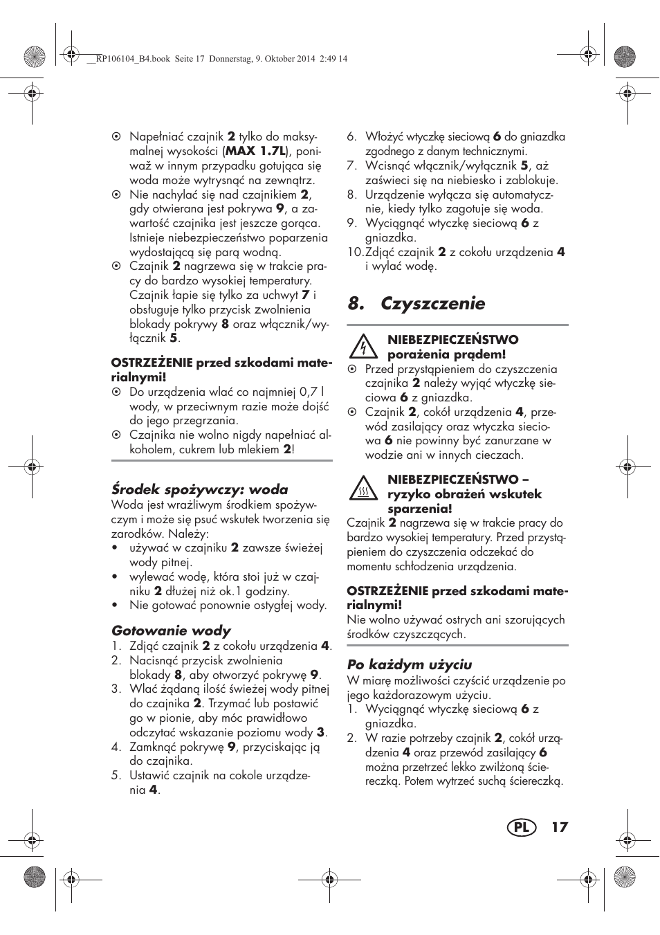 Czyszczenie | Silvercrest SWKS 2200 B1 User Manual | Page 19 / 70