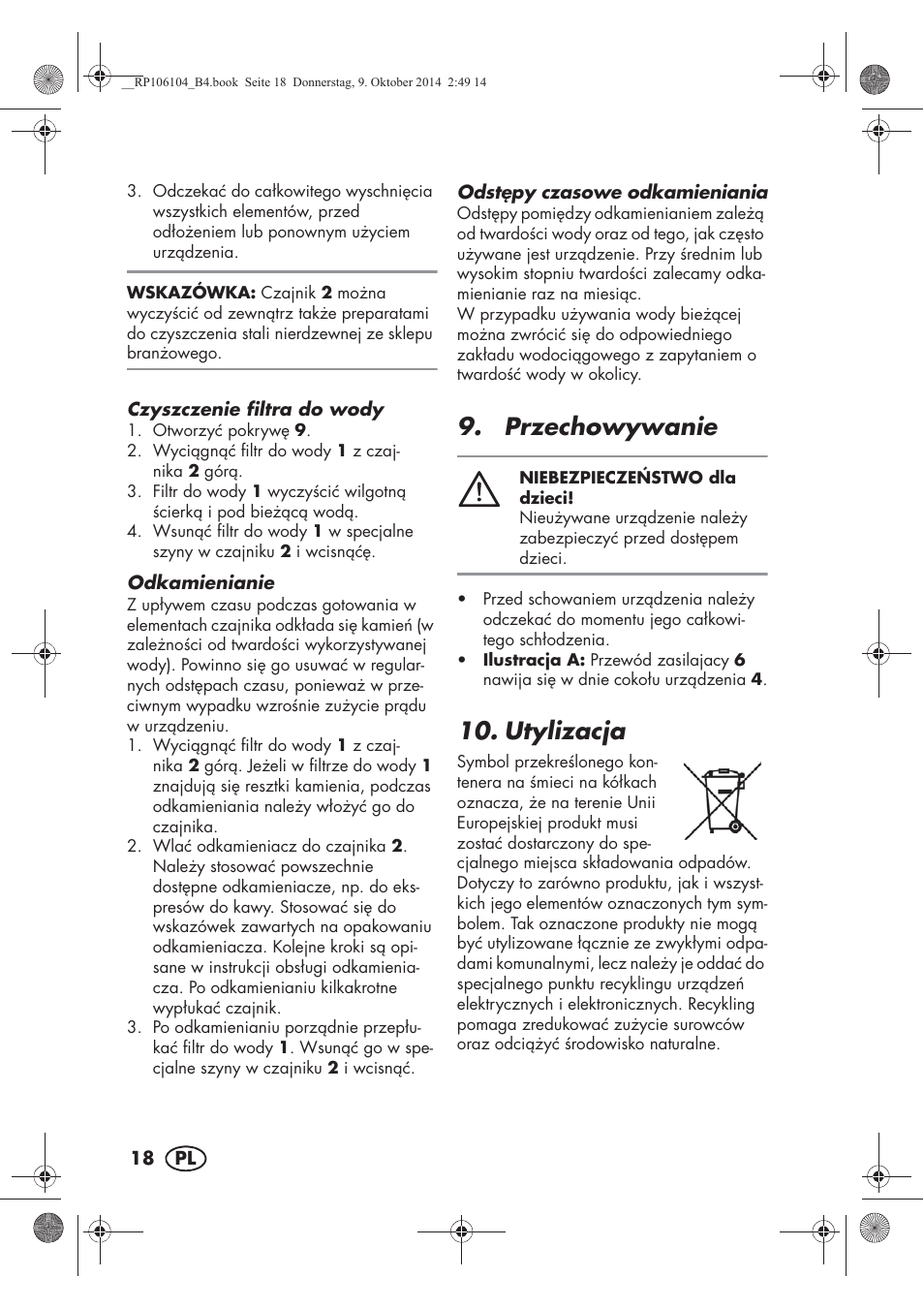 Przechowywanie, Utylizacja | Silvercrest SWKS 2200 B1 User Manual | Page 20 / 70