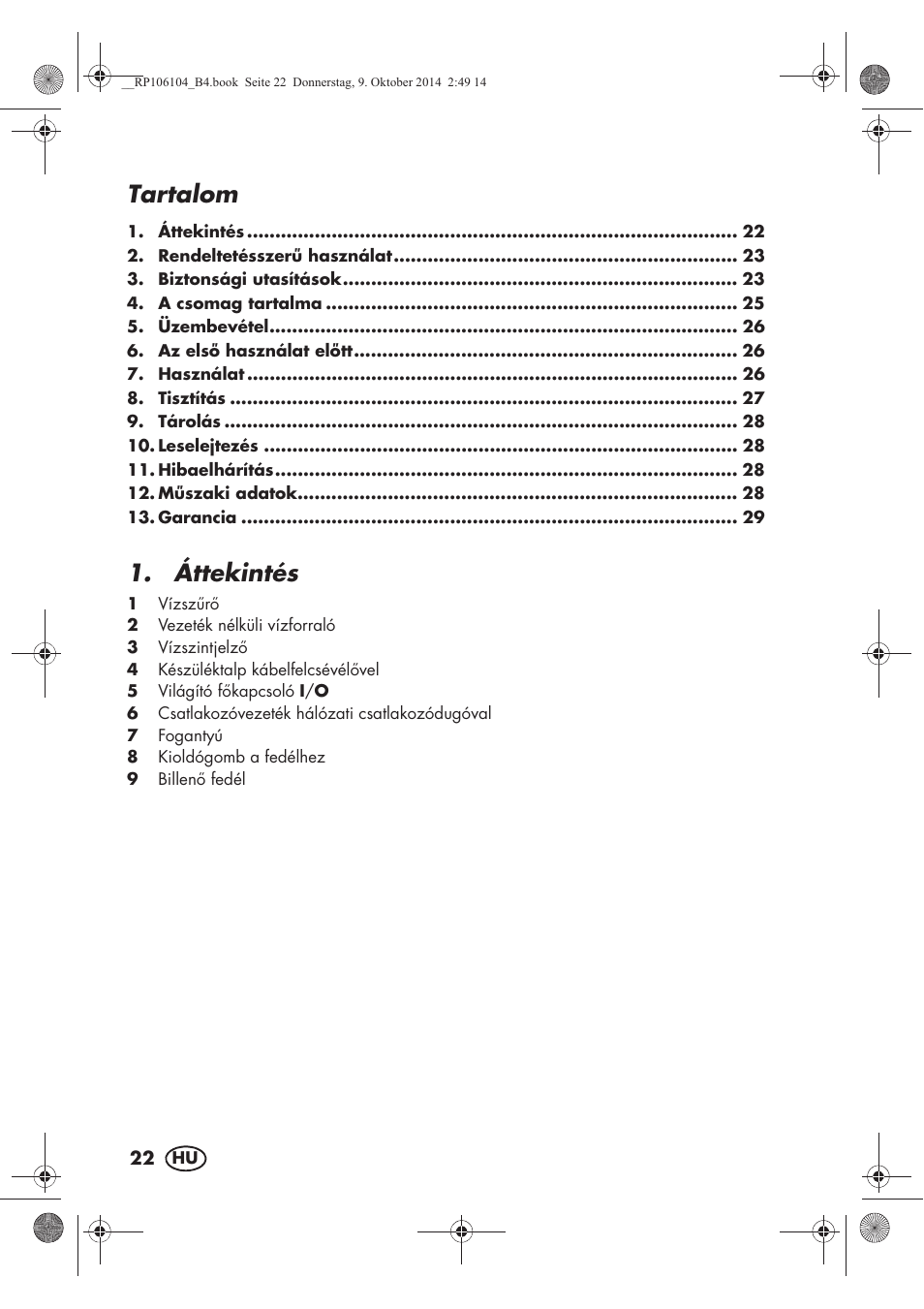 Tartalom, Áttekintés | Silvercrest SWKS 2200 B1 User Manual | Page 24 / 70
