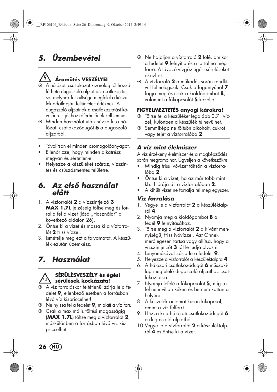 Üzembevétel, Az els használat eltt, Használat | Silvercrest SWKS 2200 B1 User Manual | Page 28 / 70