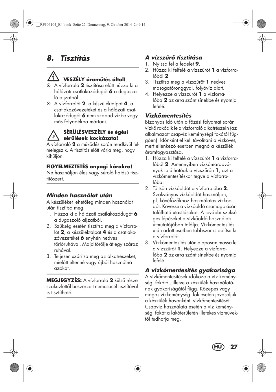 Tisztítás | Silvercrest SWKS 2200 B1 User Manual | Page 29 / 70