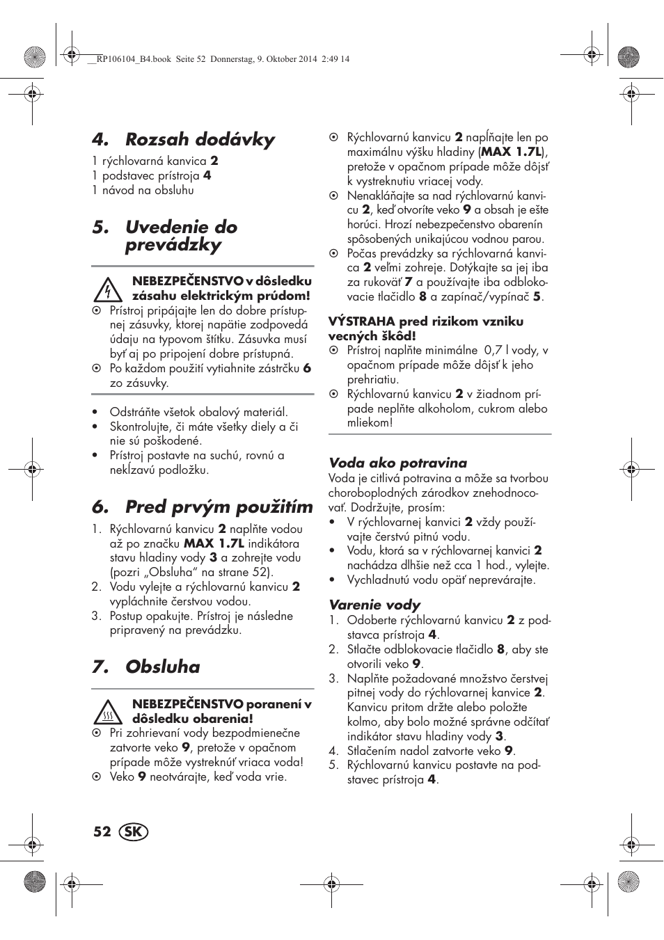 Rozsah dodávky, Uvedenie do prevádzky, Pred prvým použitím | Obsluha | Silvercrest SWKS 2200 B1 User Manual | Page 54 / 70