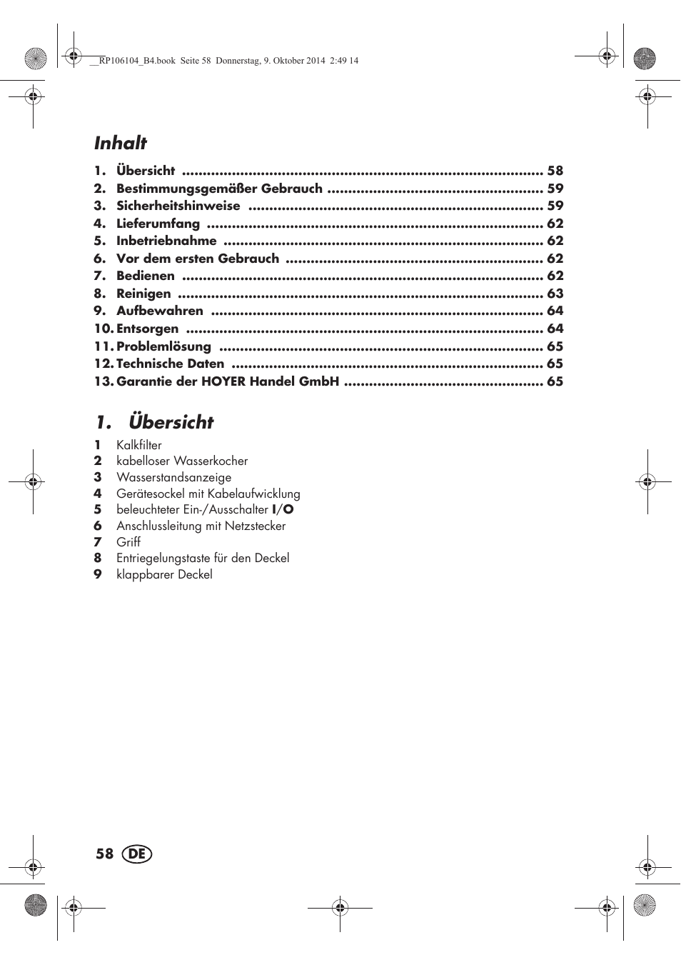 Inhalt, Übersicht | Silvercrest SWKS 2200 B1 User Manual | Page 60 / 70