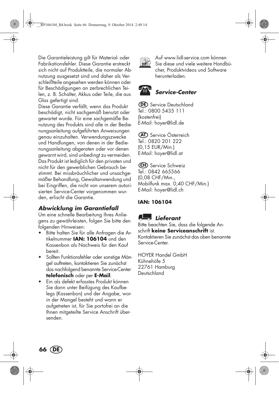 Silvercrest SWKS 2200 B1 User Manual | Page 68 / 70