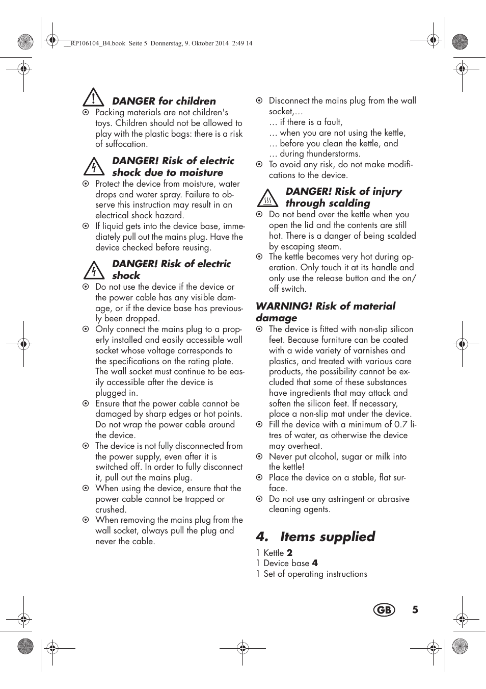 Items supplied | Silvercrest SWKS 2200 B1 User Manual | Page 7 / 70