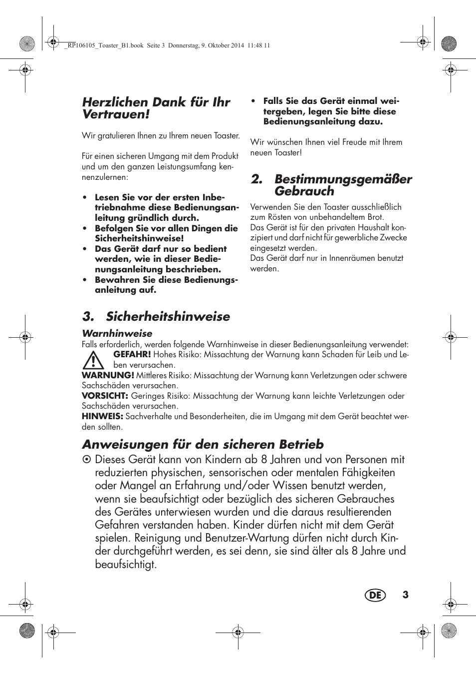 Herzlichen dank für ihr vertrauen, Bestimmungsgemäßer gebrauch, Sicherheitshinweise | Anweisungen für den sicheren betrieb | Silvercrest STS 920 A1 User Manual | Page 5 / 38