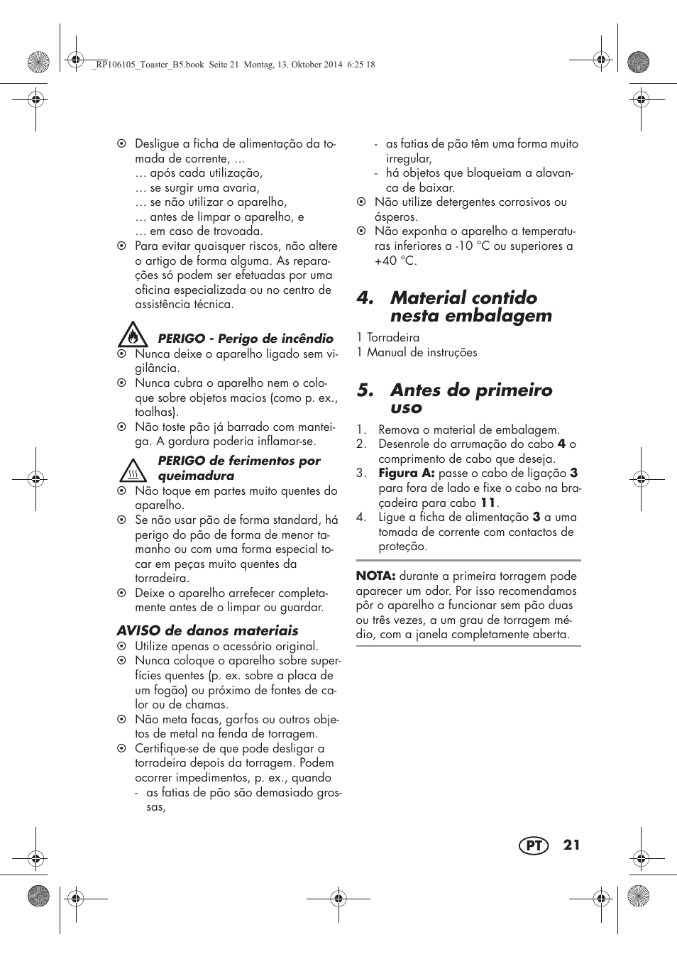 Material contido nesta embalagem, Antes do primeiro uso | Silvercrest STS 920 A1 User Manual | Page 23 / 46