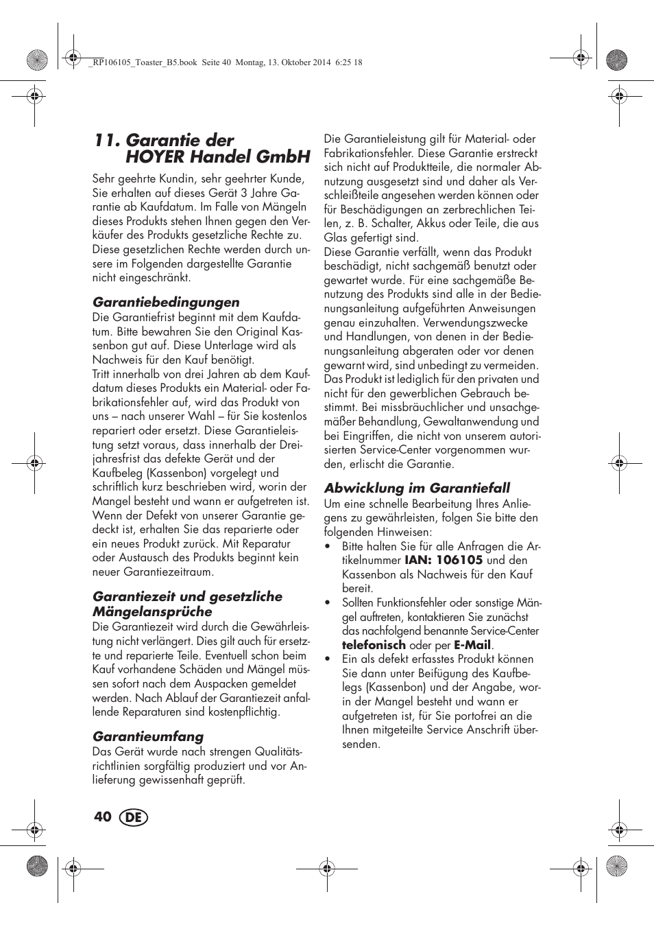 Garantie der hoyerhandel gmbh | Silvercrest STS 920 A1 User Manual | Page 42 / 46