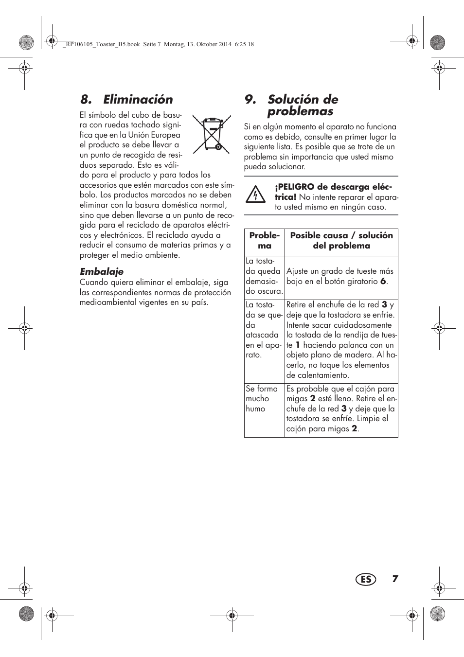 Eliminación, Solución de problemas | Silvercrest STS 920 A1 User Manual | Page 9 / 46