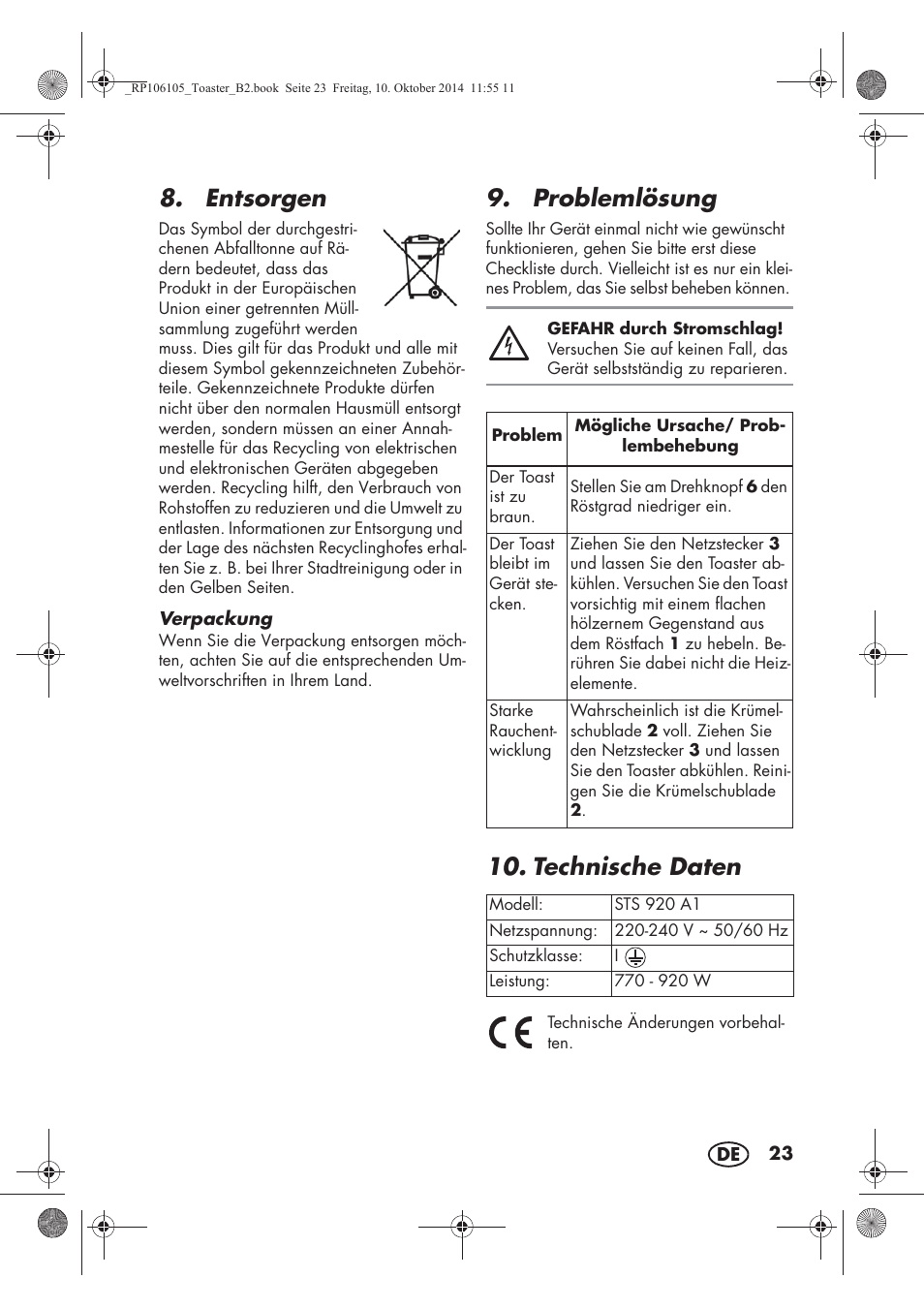 Entsorgen, Problemlösung, Technische daten | Silvercrest STS 920 A1 User Manual | Page 25 / 38