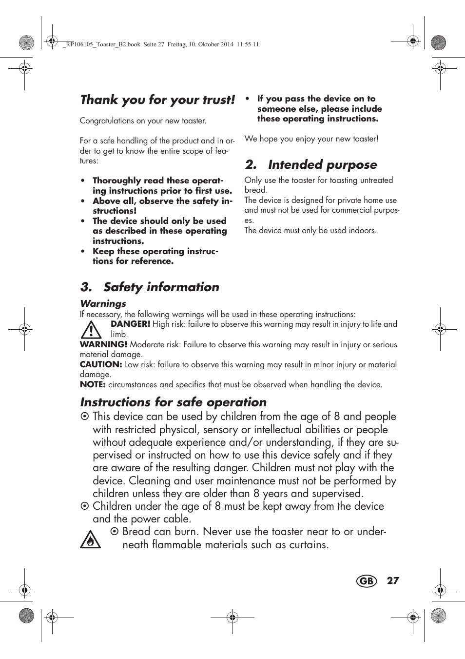 Intended purpose, Safety information, Instructions for safe operation | Silvercrest STS 920 A1 User Manual | Page 29 / 38