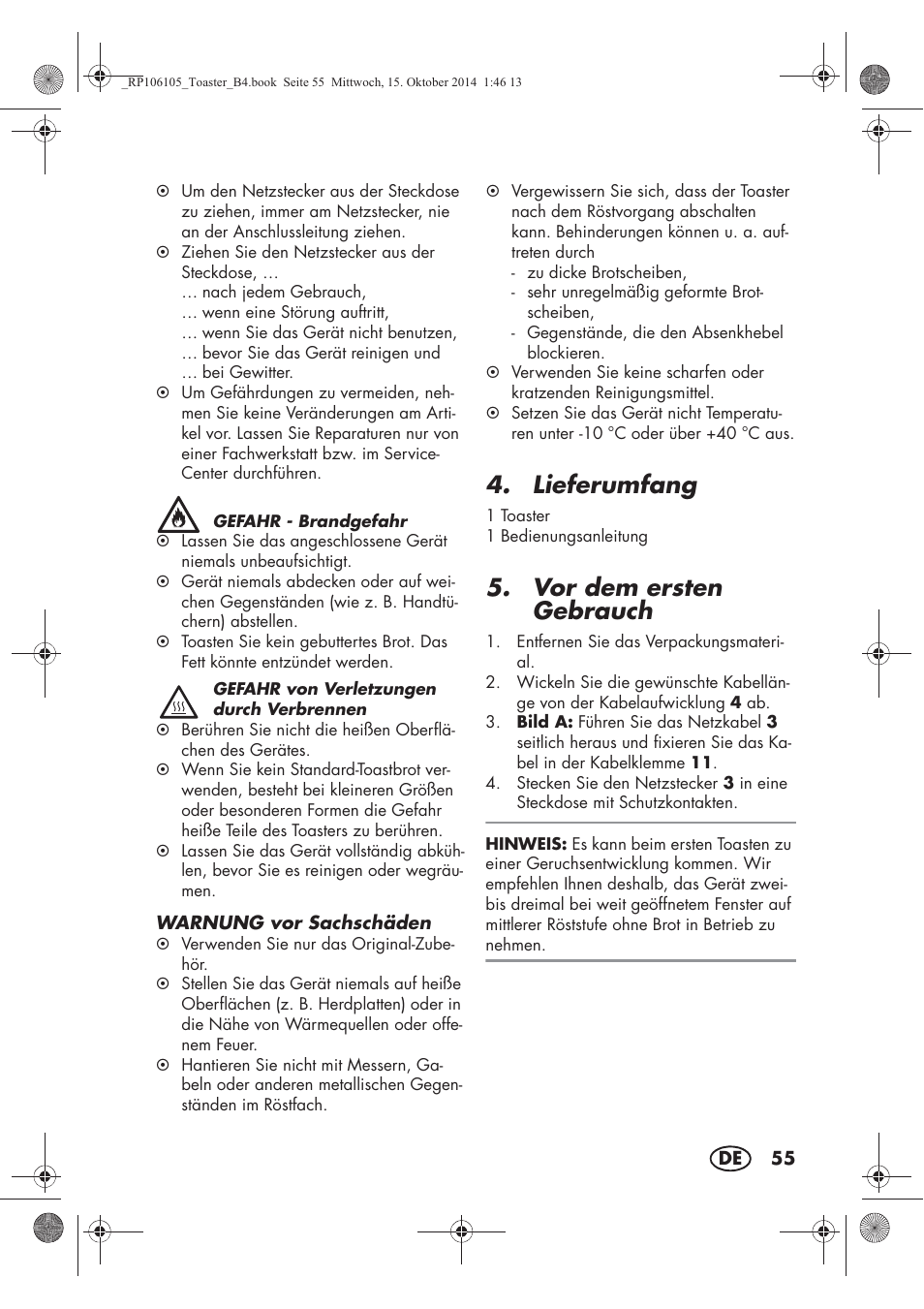 Lieferumfang, Vor dem ersten gebrauch | Silvercrest STS 920 A1 User Manual | Page 57 / 62