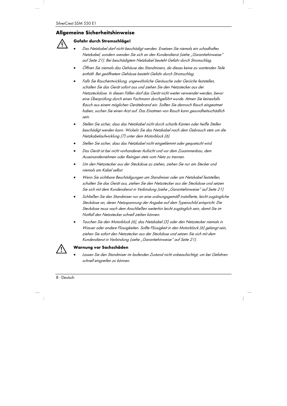 Allgemeine sicherheitshinweise | Silvercrest SSM 550 E1 User Manual | Page 10 / 90