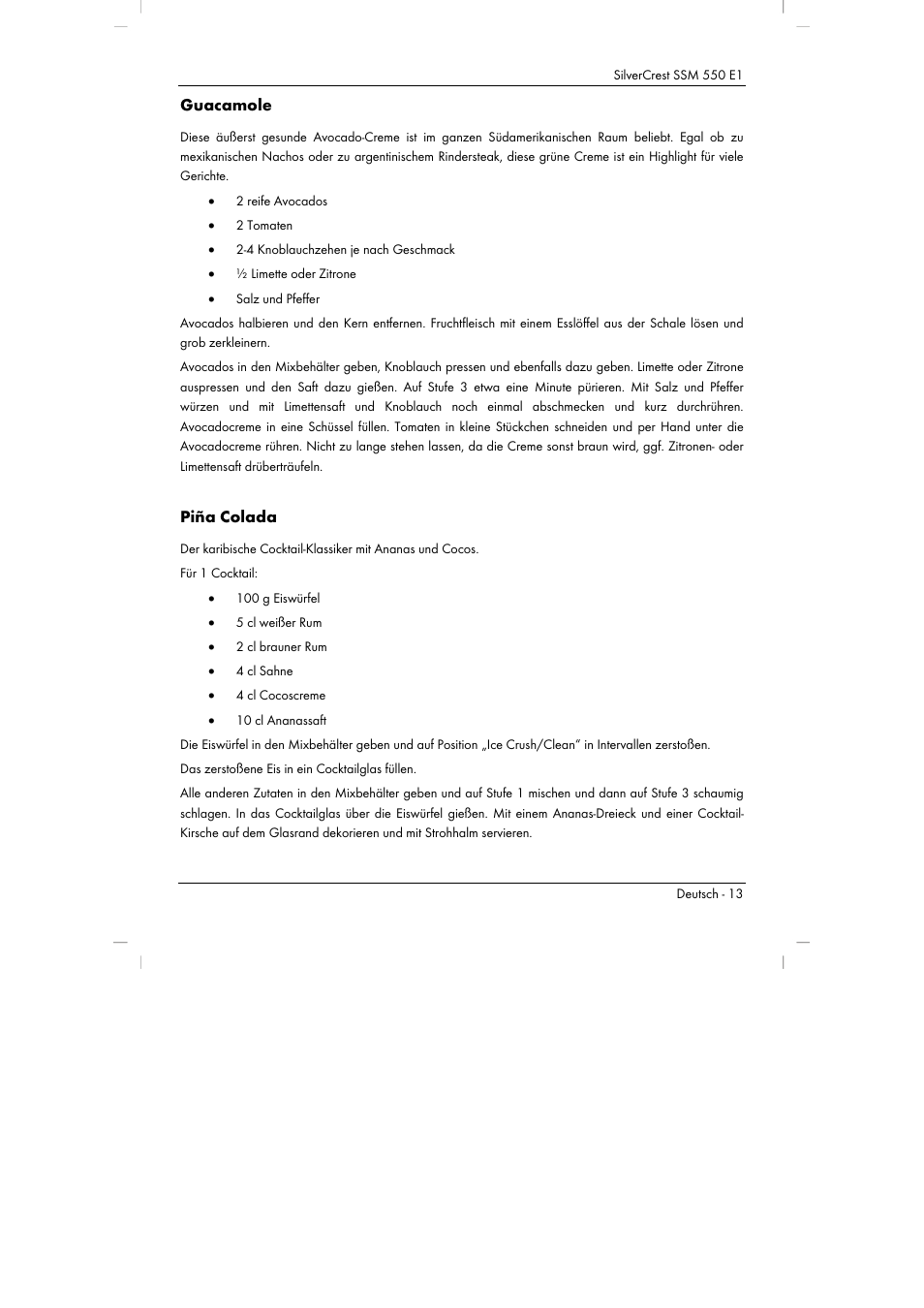 Guacamole, Piña colada | Silvercrest SSM 550 E1 User Manual | Page 15 / 90