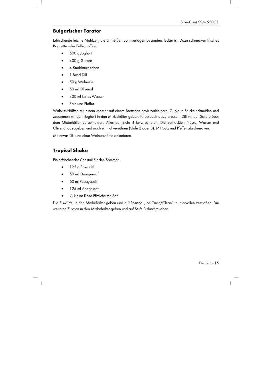 Bulgarischer tarator, Tropical shake | Silvercrest SSM 550 E1 User Manual | Page 17 / 90