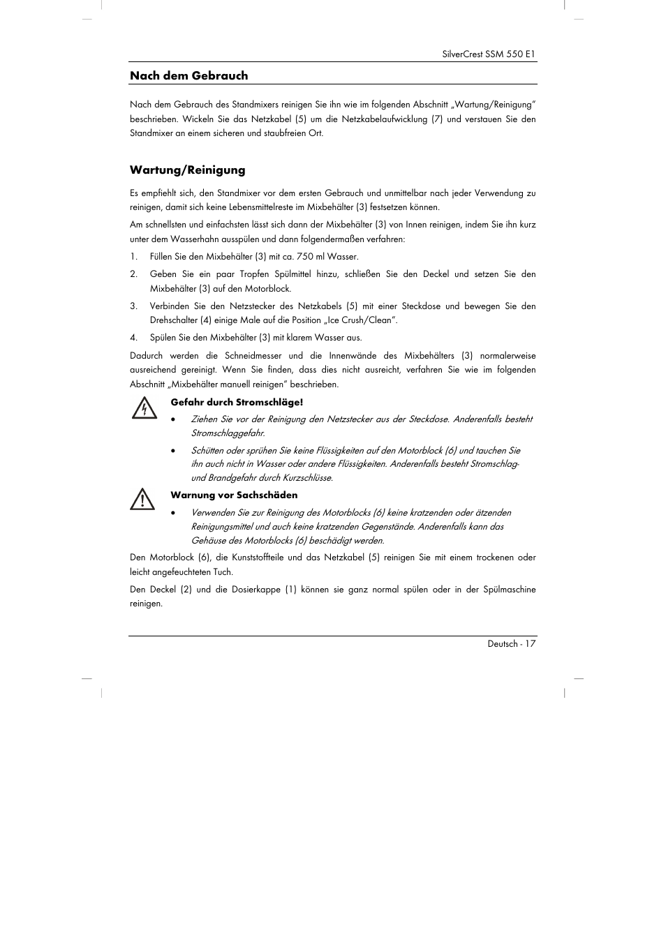 Nach dem gebrauch, Wartung/reinigung | Silvercrest SSM 550 E1 User Manual | Page 19 / 90