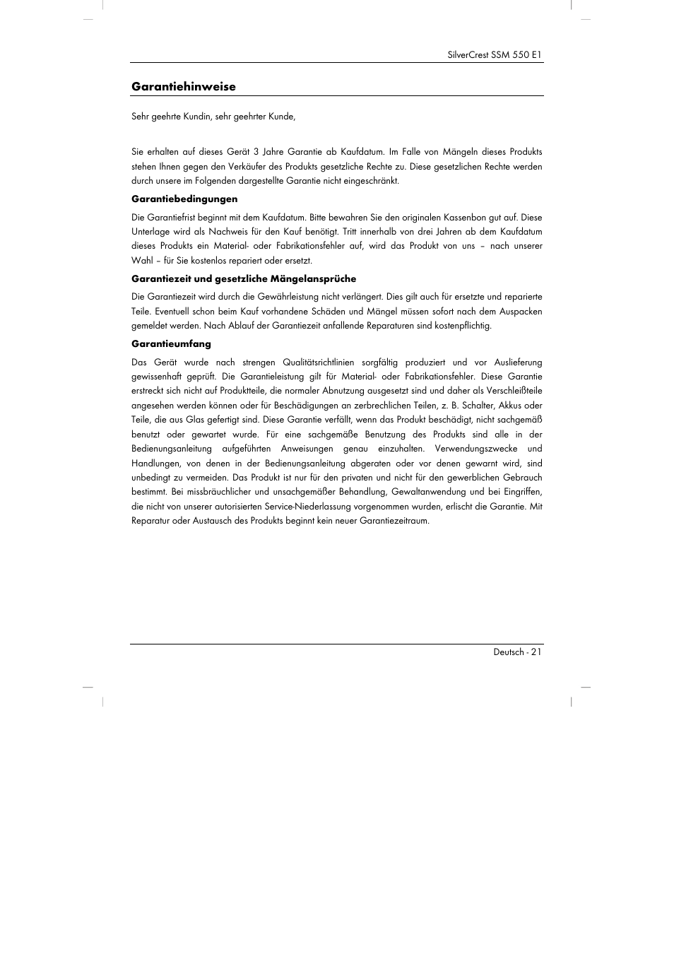 Garantiehinweise | Silvercrest SSM 550 E1 User Manual | Page 23 / 90